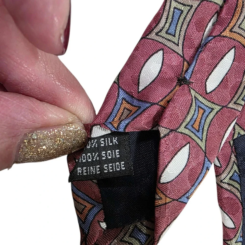 VITO by VR Mens Silk Tie Burgundy Geometric Pattern Necktie Hand Made‎ in Italy
